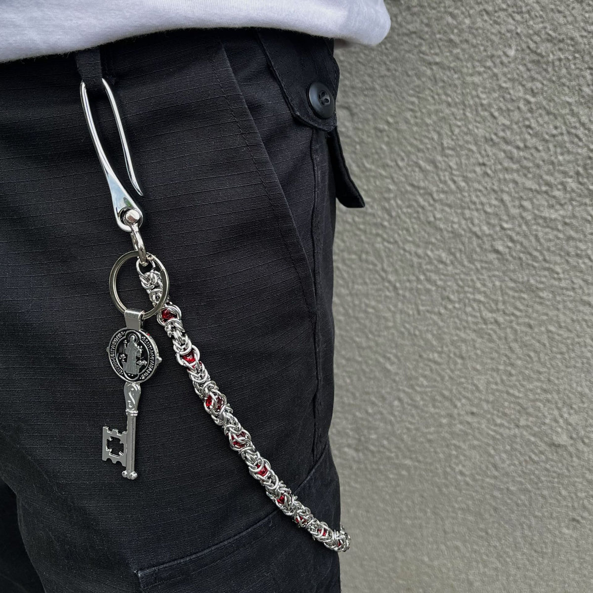 Silver Byzantine Wallet Chain with Key Pendant