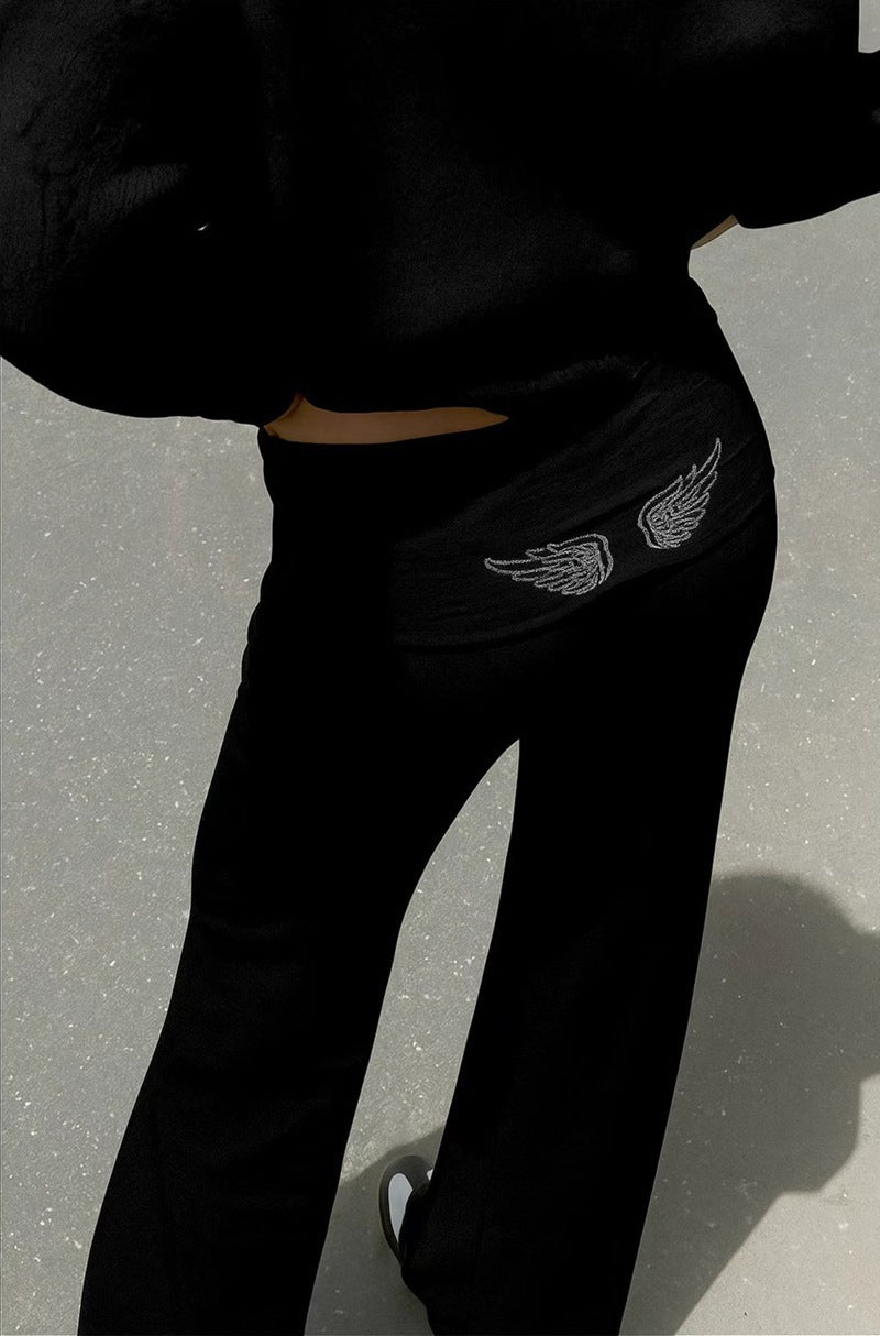 "Hot Girl" Style Sequin-Wing Sweatshirt and Pants Set