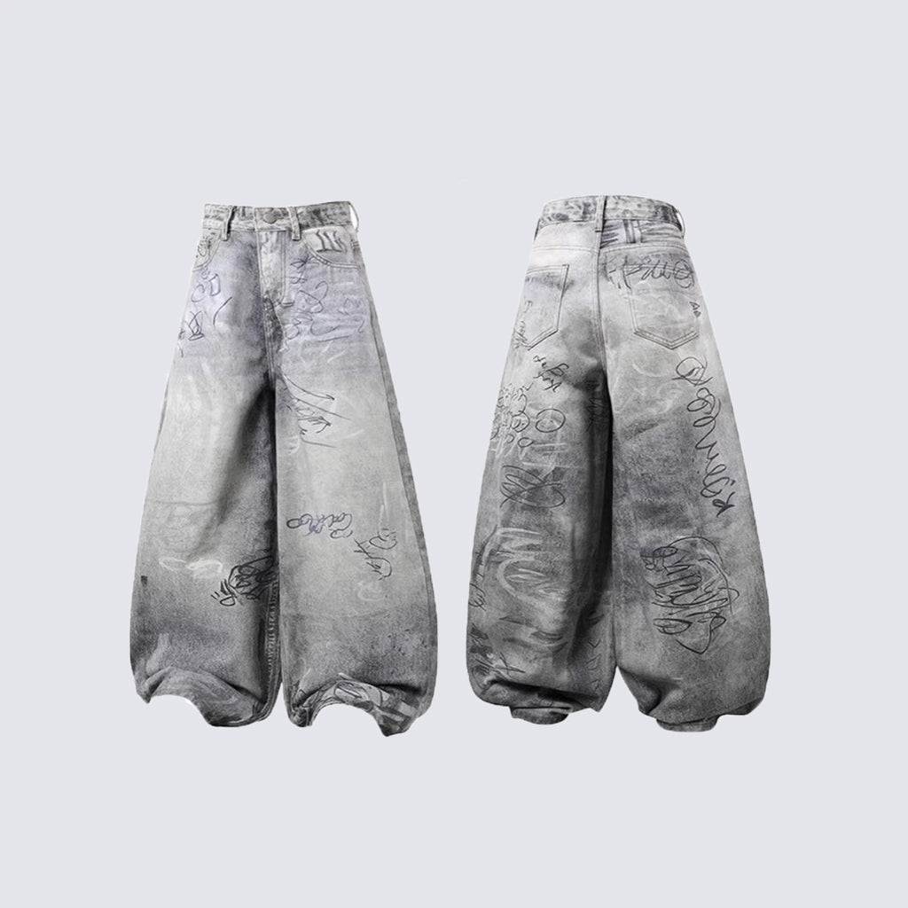 Yaviora American Style Printed Graffiti Jeans