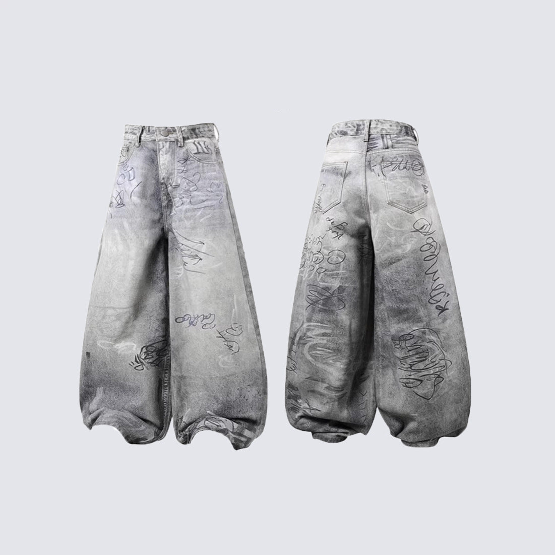 Yaviora American Style Printed Graffiti Jeans