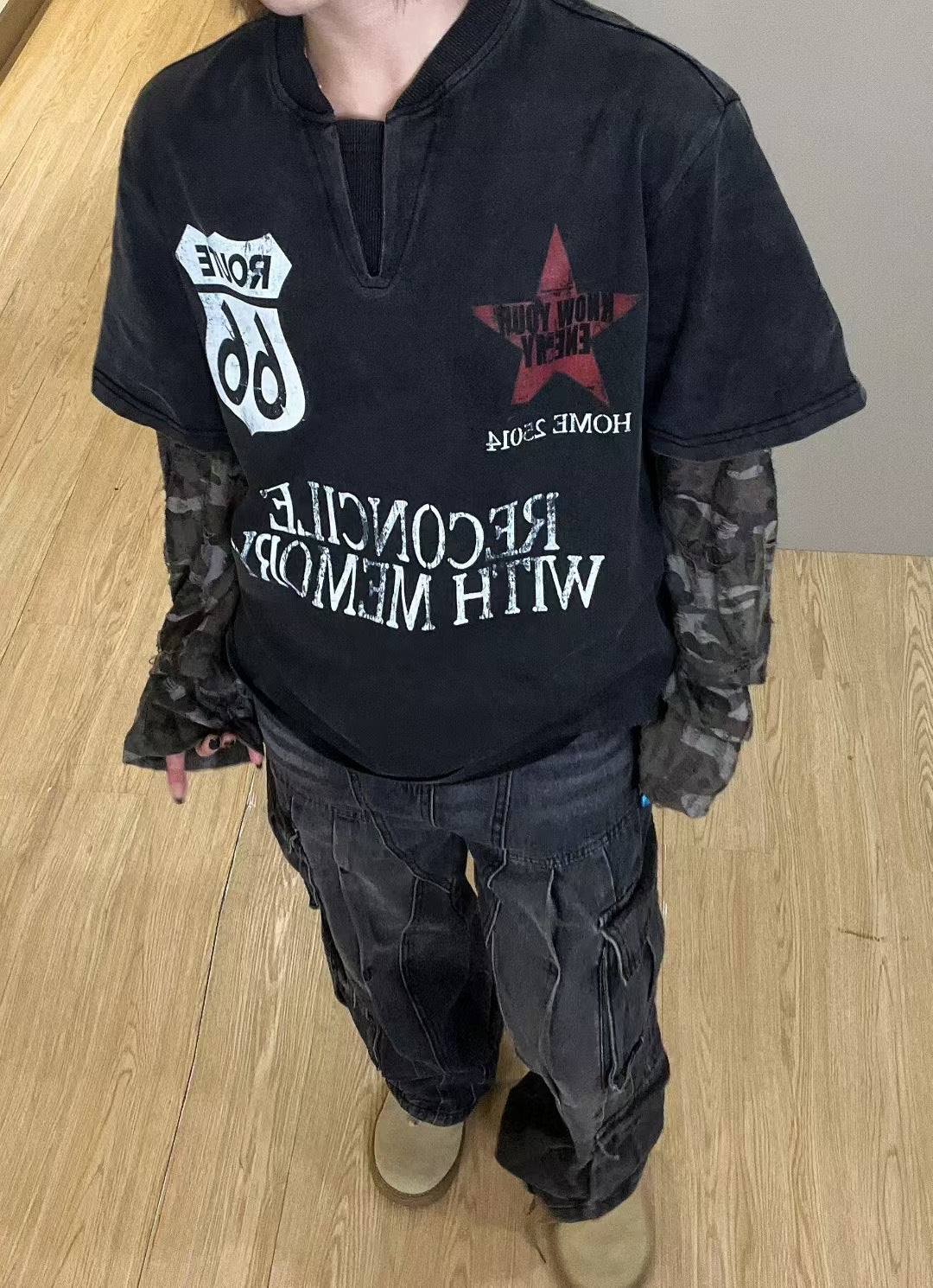 YAVIORA Distressed Layered Longsleeve