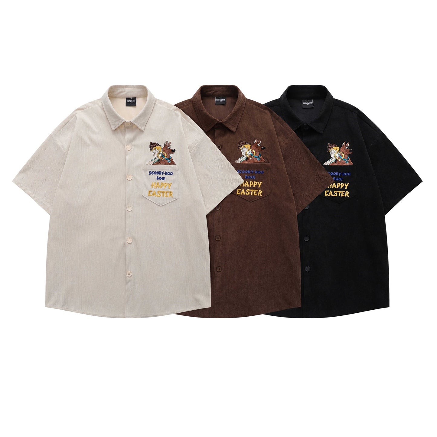 YAVIORA Cartoon Letter Corduroy Shirt