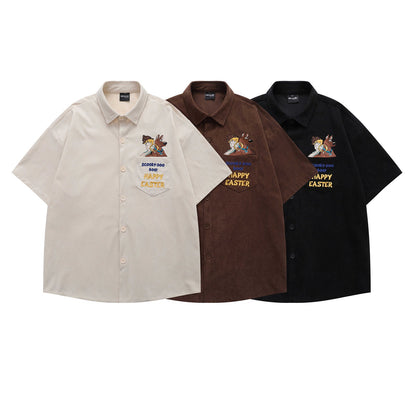 YAVIORA Cartoon Letter Corduroy Shirt