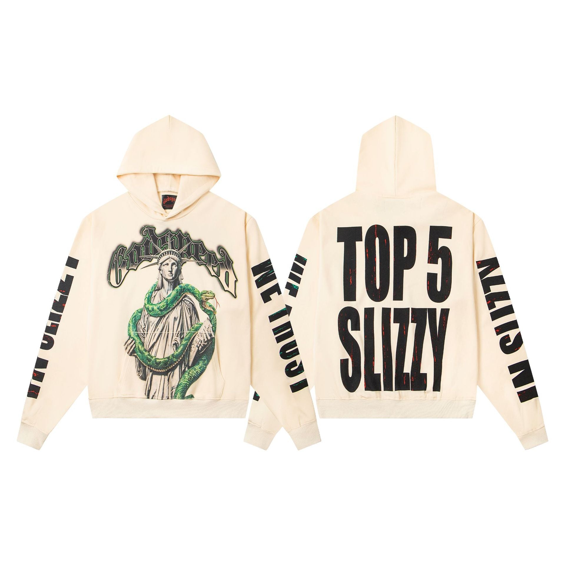 Vintage-Washed Pure Cotton Hip-Hop/Streetwear Hoodie with Print