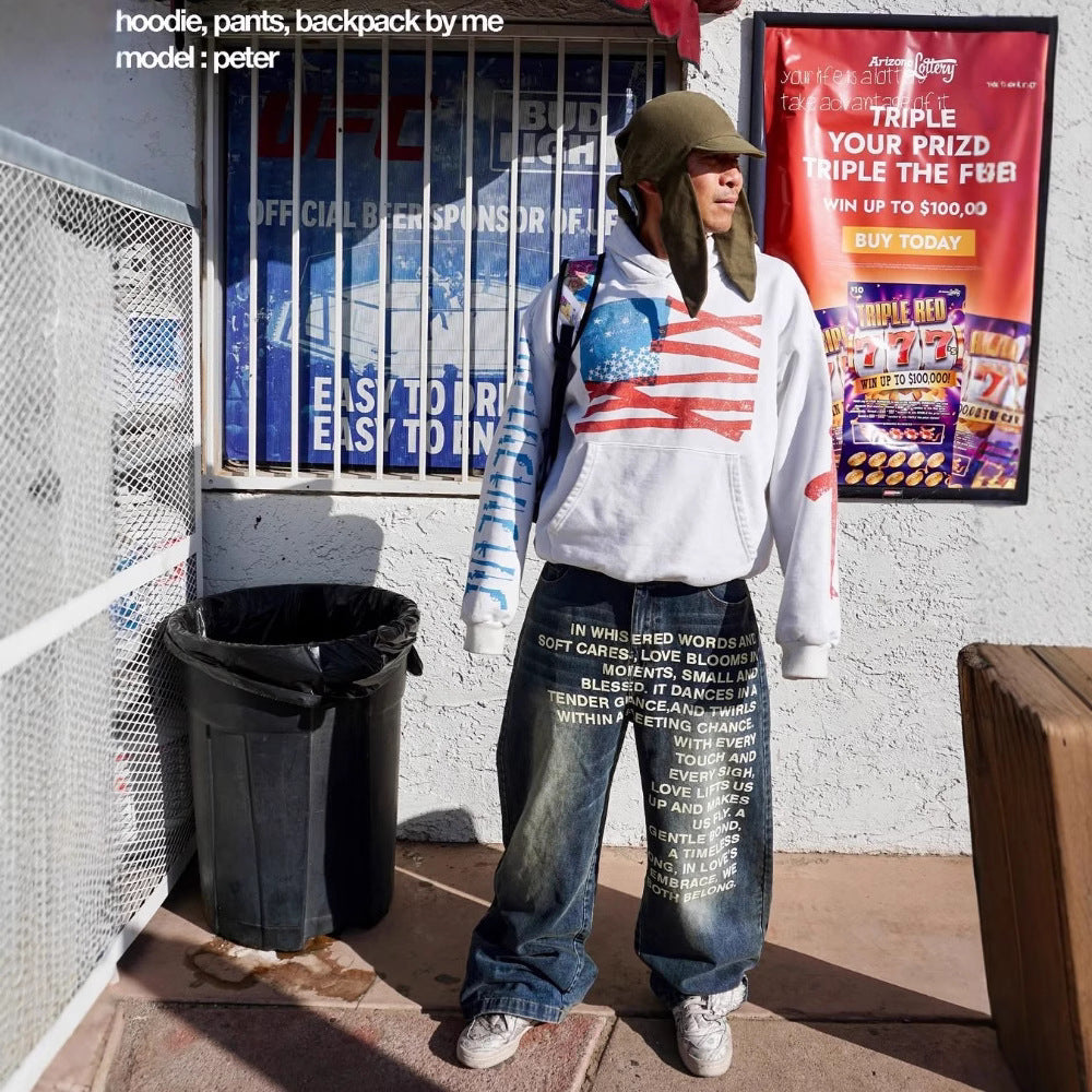 Y2K Men's Hip-Hop Jeans with American-Style Graphic Lettering