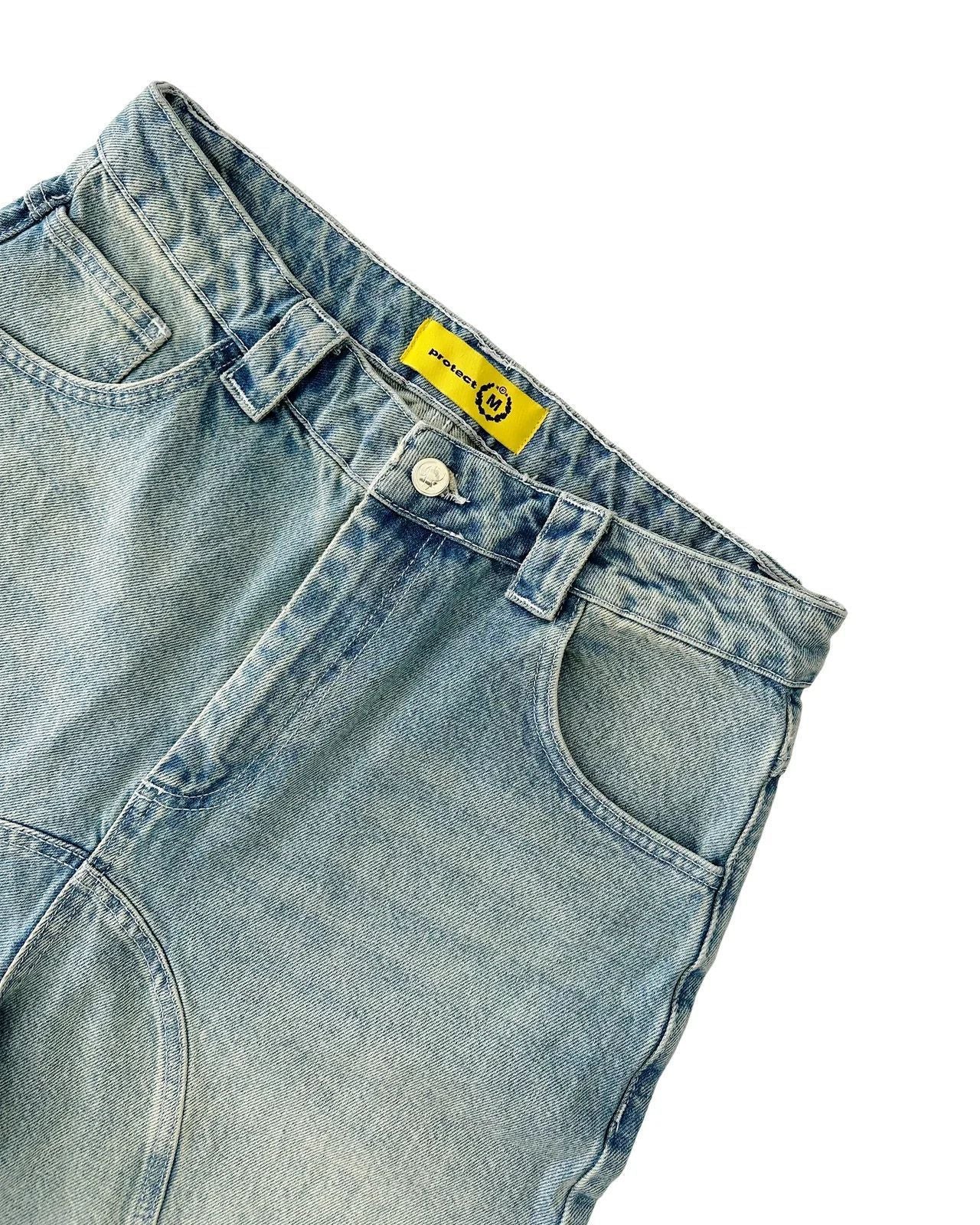 Camouflage Distressed Denim Cargo Shorts