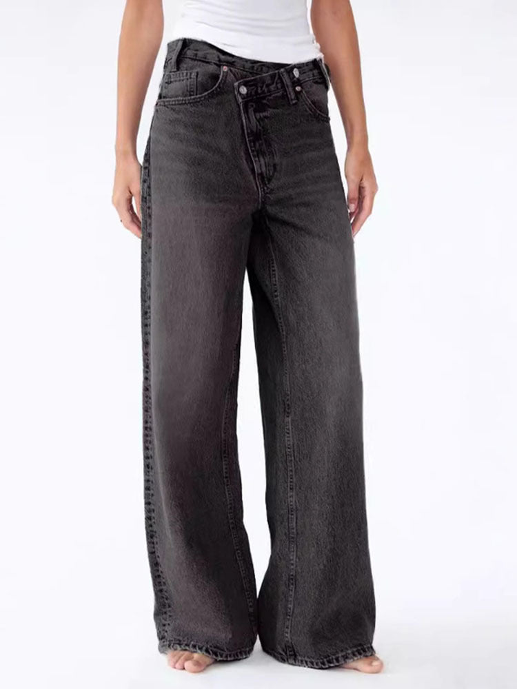 Y2K Casual Fashion Washed Jeans with Irregular Design