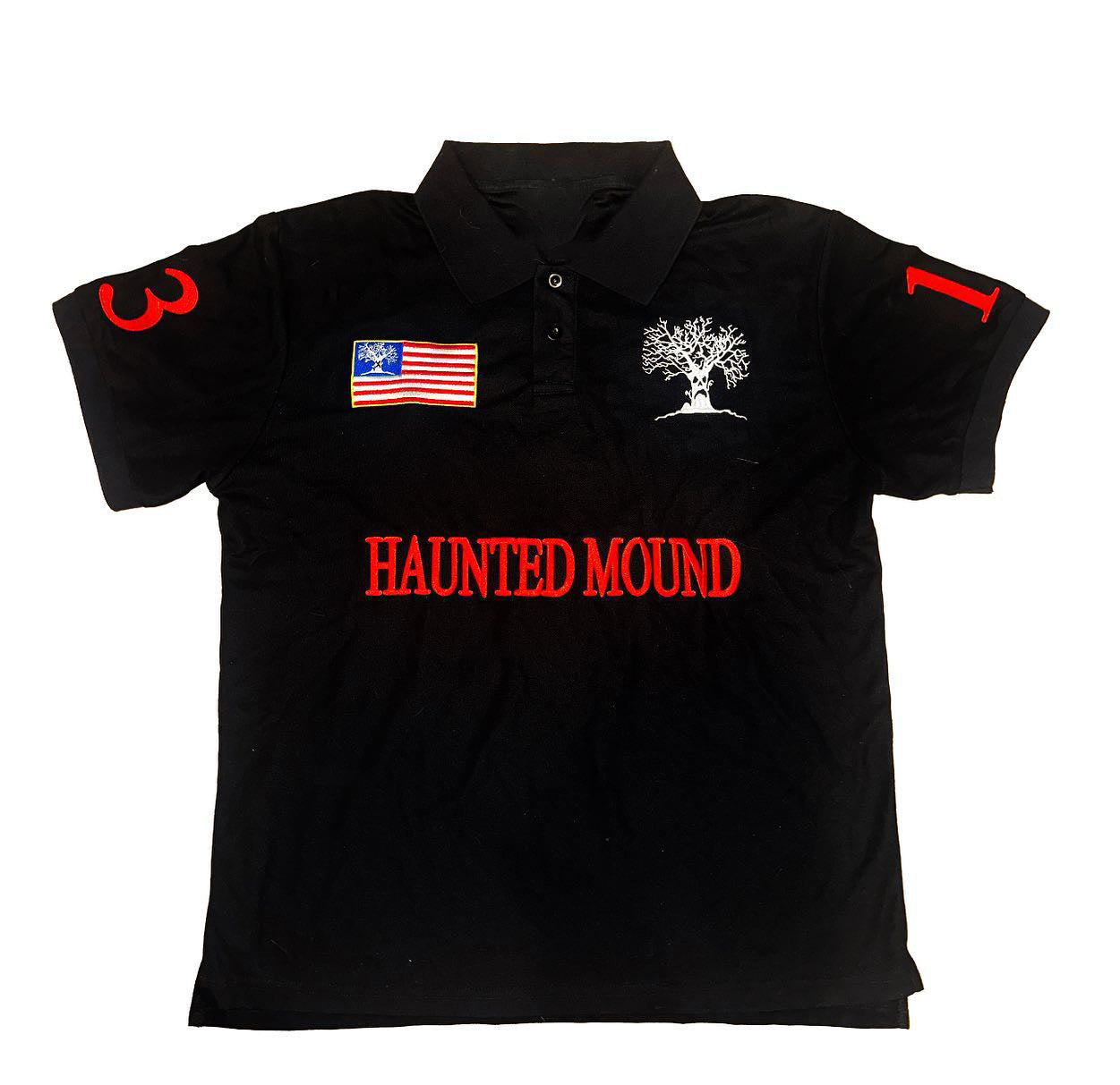 Fully embroidered Halloween pumpkin-head polo shirt