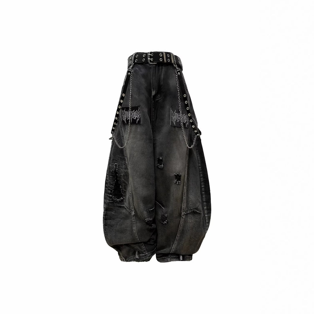 YAVIORA Distressed Wasteland Chain Detail Pants