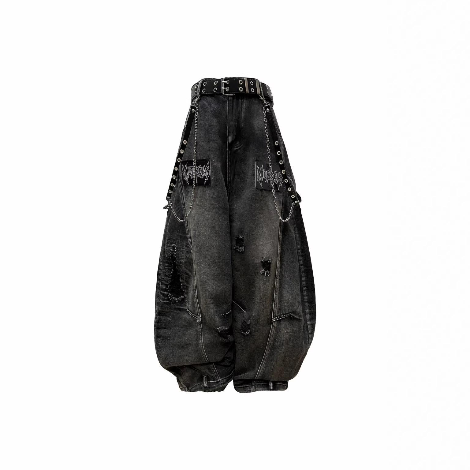 YAVIORA Distressed Wasteland Chain Detail Pants