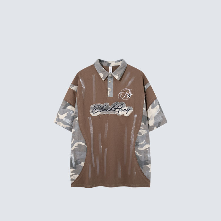 YAVIORA Paint Splatter Color Block Polo T-Shirt