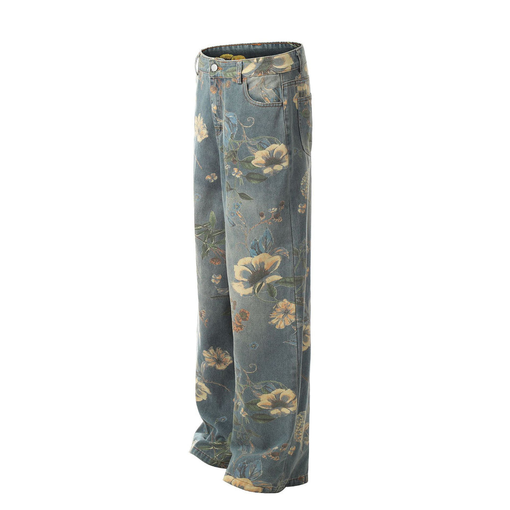 YAVIORA Retro Floral Print Jeans