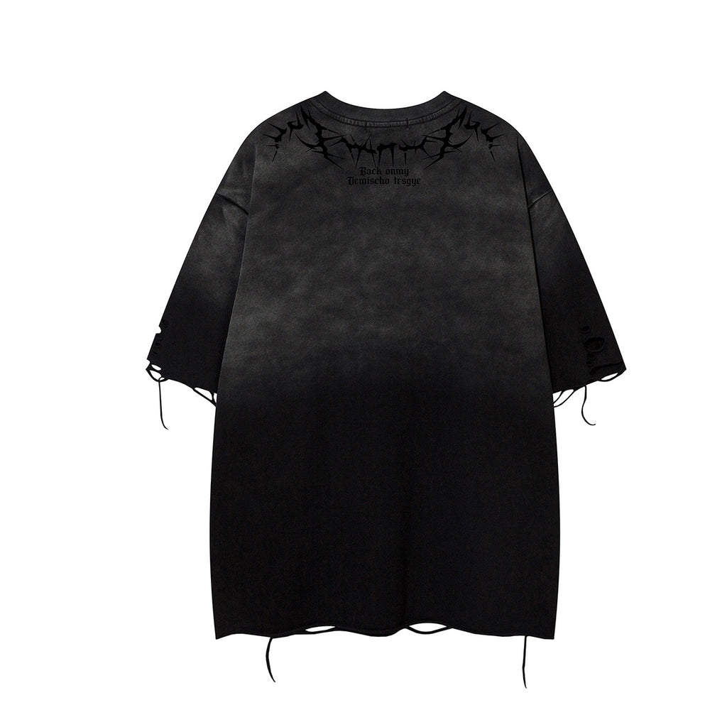 YAVIORA Short-Sleeve Distressed Washed T-Shirt