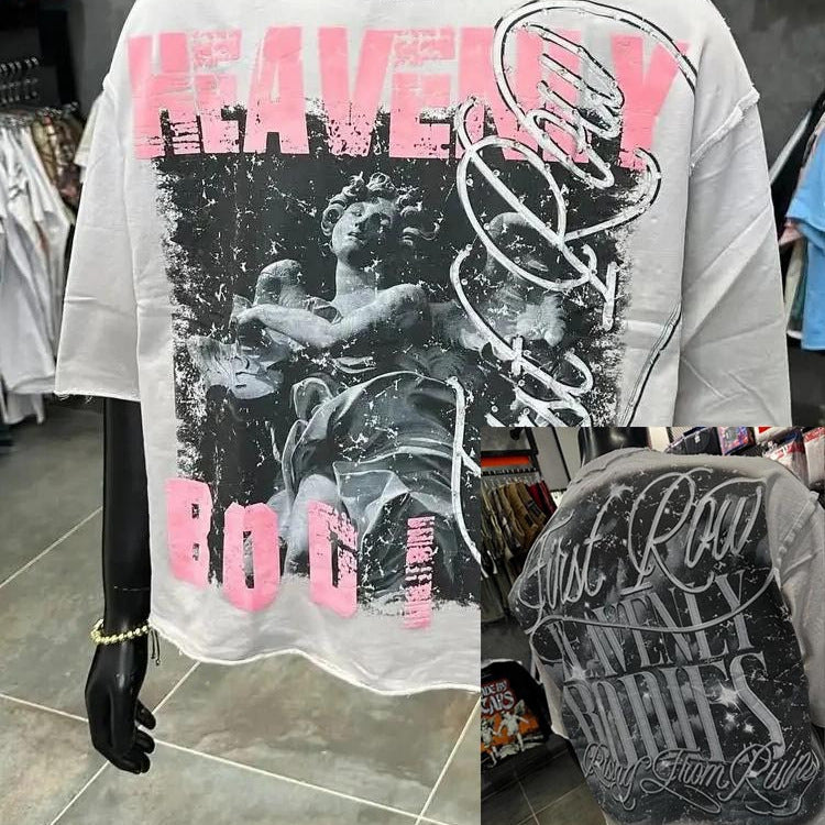 Y2K Greek statue print short-sleeved loose-fitting T-shirt