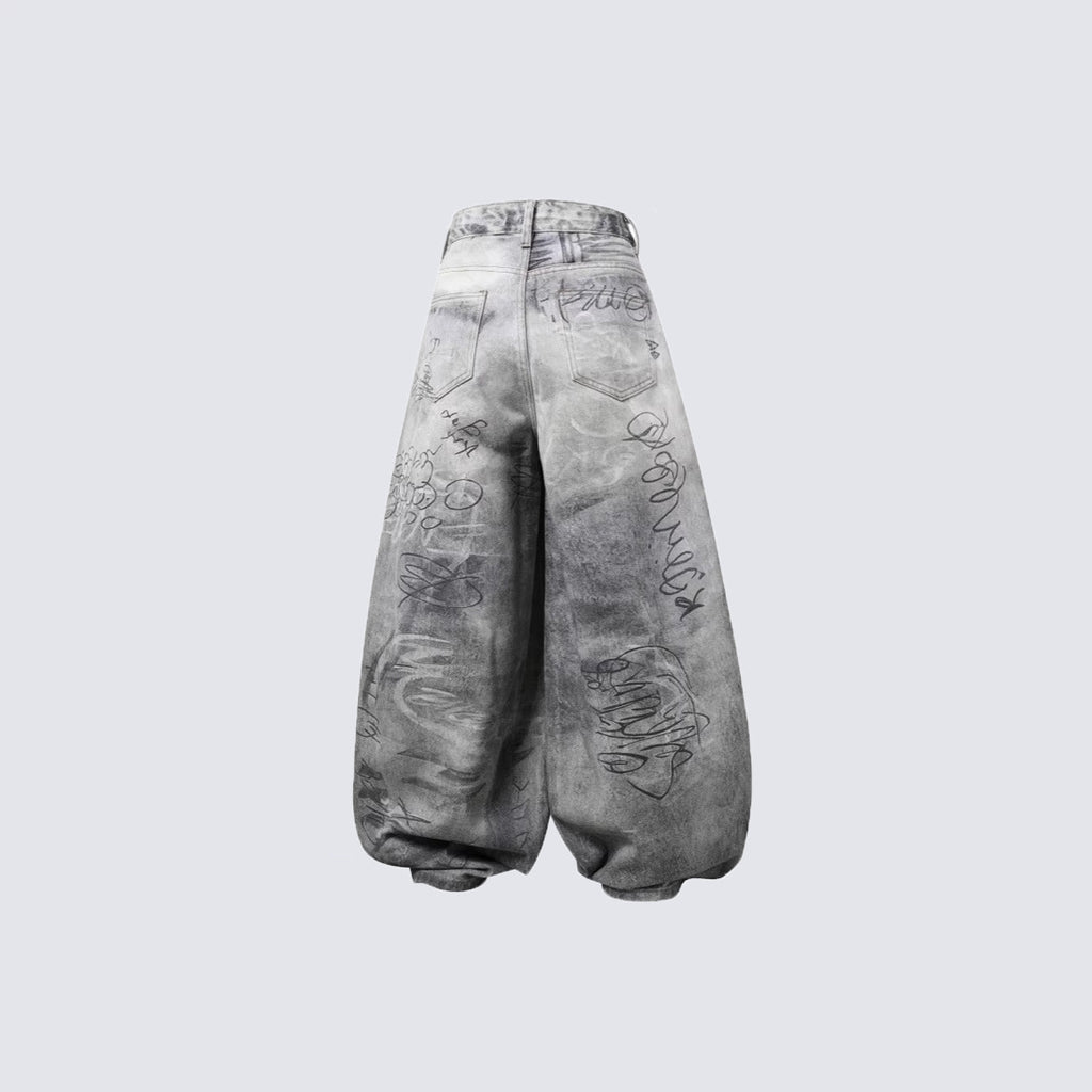 Yaviora American Style Printed Graffiti Jeans