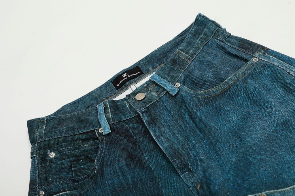 YAVIORA Irregular Printed Scimitar Cut Jeans