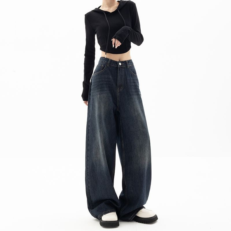American Retro Y2K Blue Wide-Leg Denim Pants
