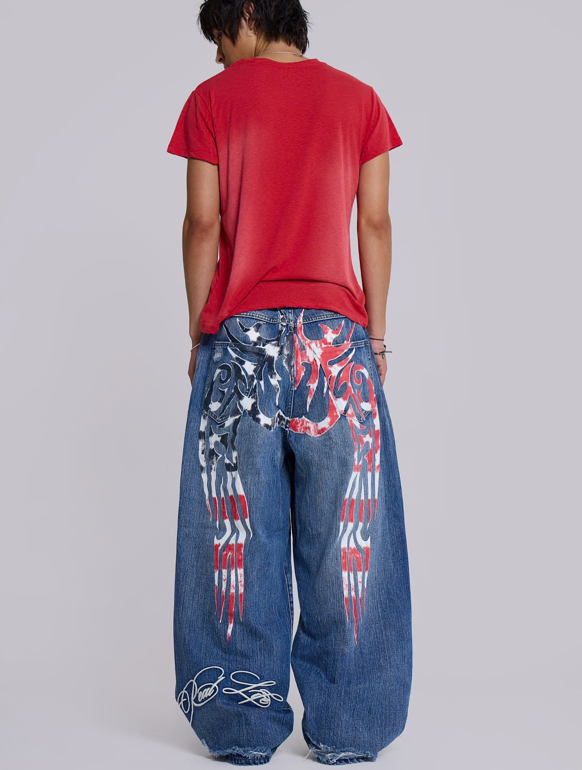 Y2K Hip-Hop Style Washed, Distressed, and Printed Jeans