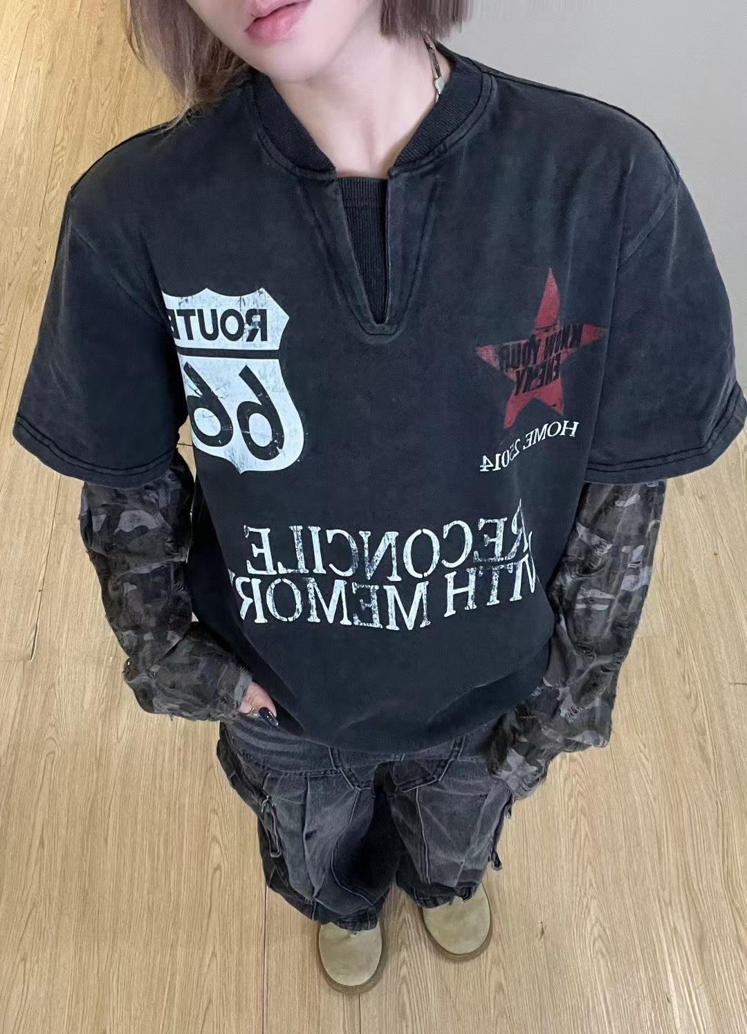YAVIORA Distressed Layered Longsleeve