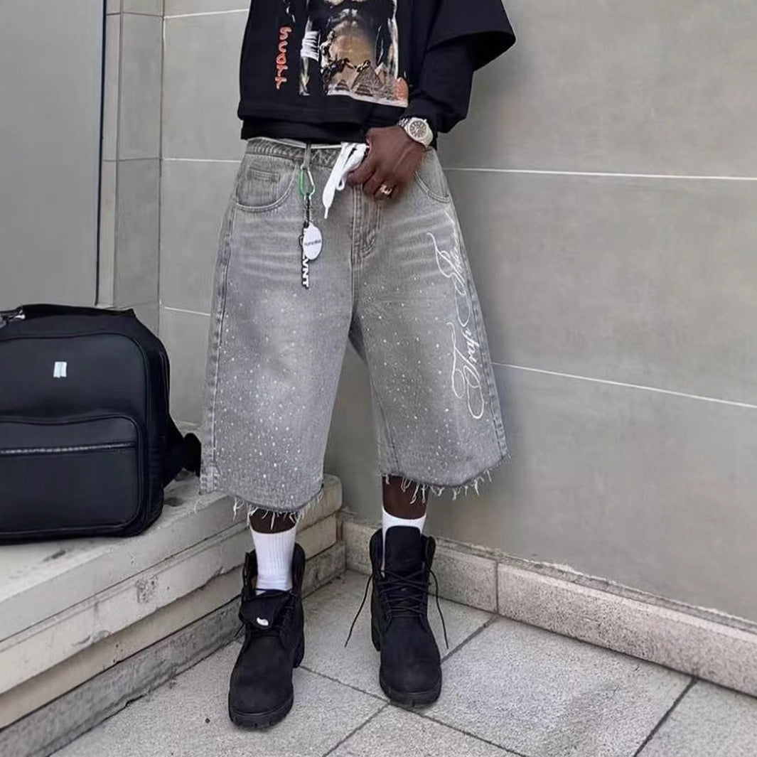 Y2K Straight Leg Wide Leg Distressed Loose Fit Capri Pants