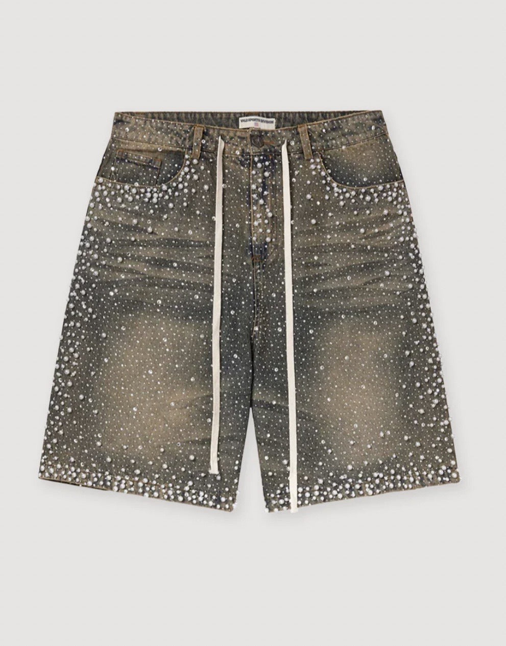 Full rhinestone hip-hop cross hot-fix denim shorts