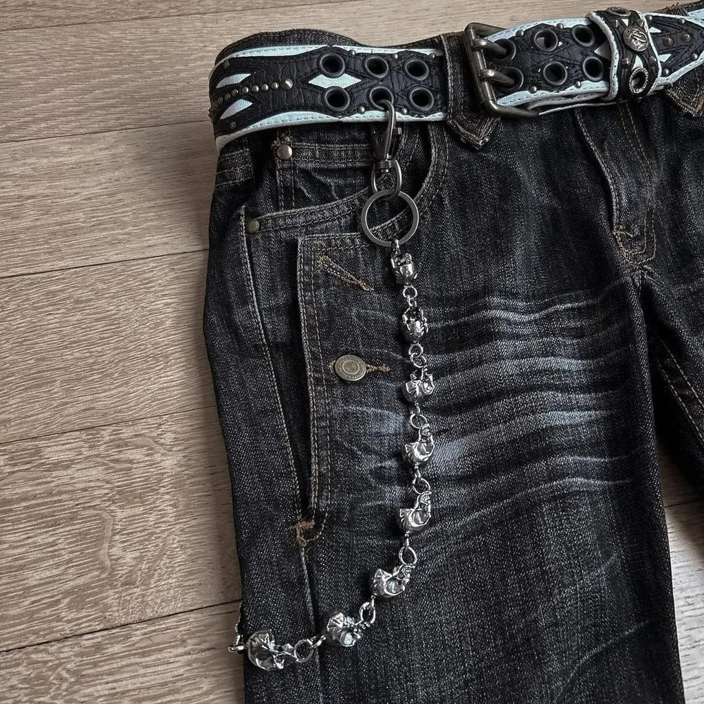 Y2K punk flared jeans, heavy embroidered jeans