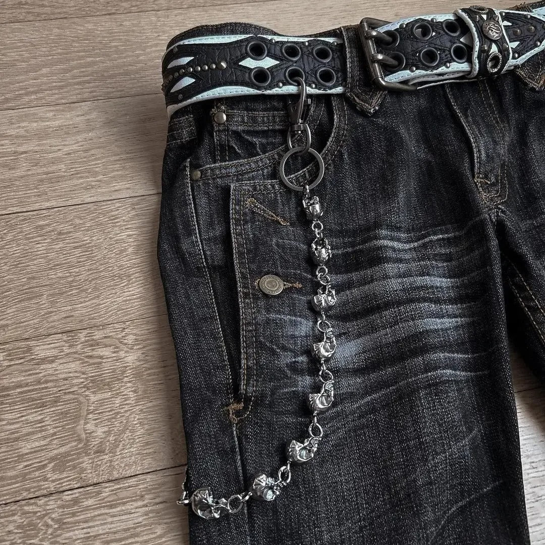 Y2K punk flared jeans, heavy embroidered jeans