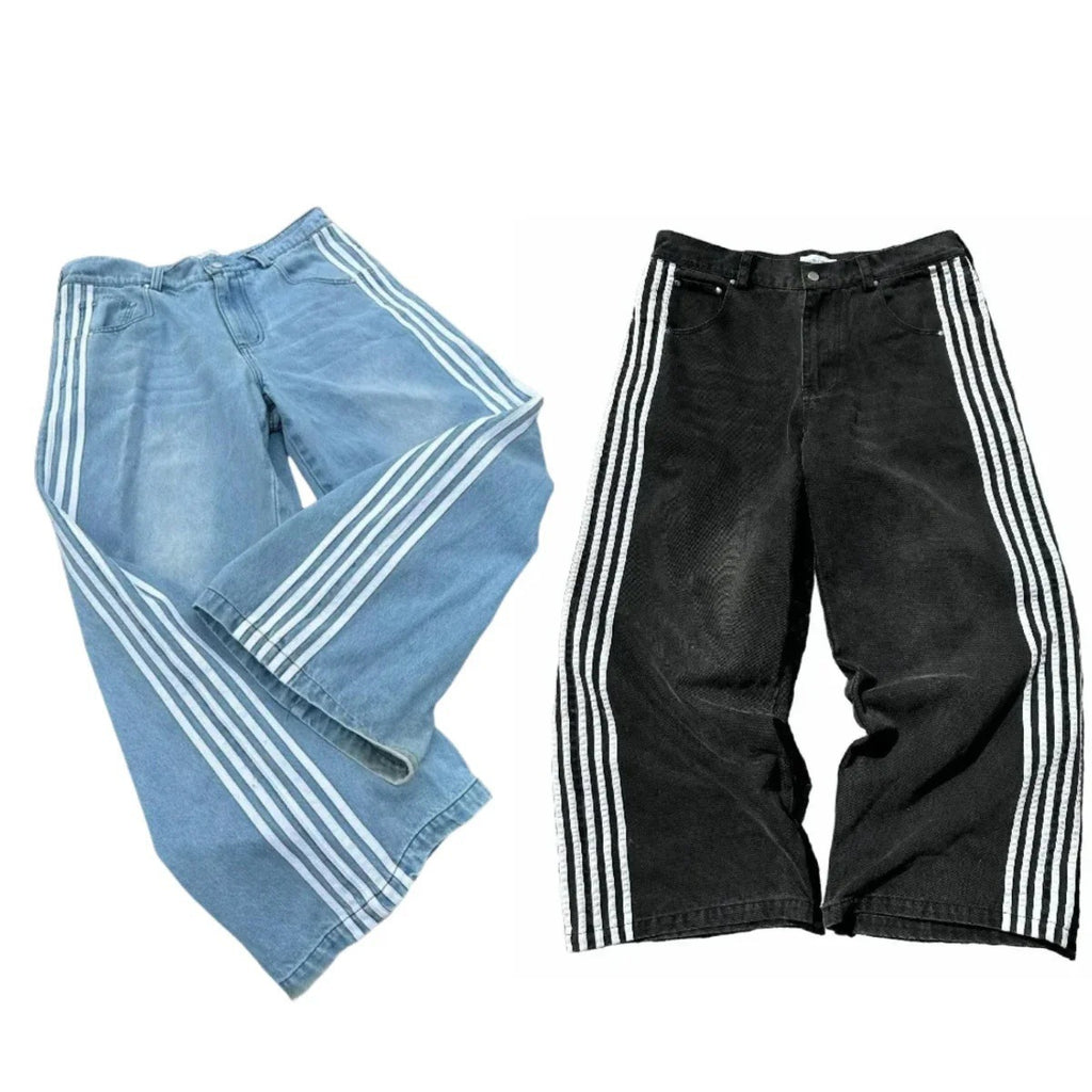 Y2K American retro style street style striped wide-leg loose jeans.