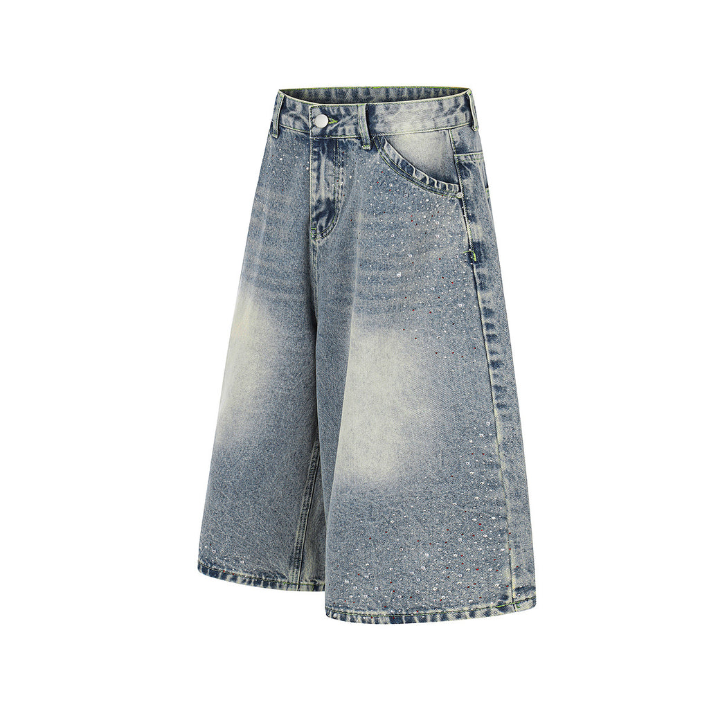 YAVIORA Rhinestone Wash Denim Shorts