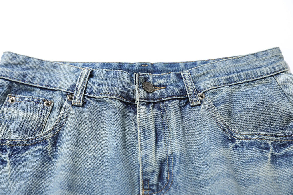 YAVIORA Vintage Washed Scimitar Fit Denim Shorts