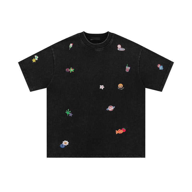 Yaviora Distressed Fun Print Short-Sleeve T-Shirt