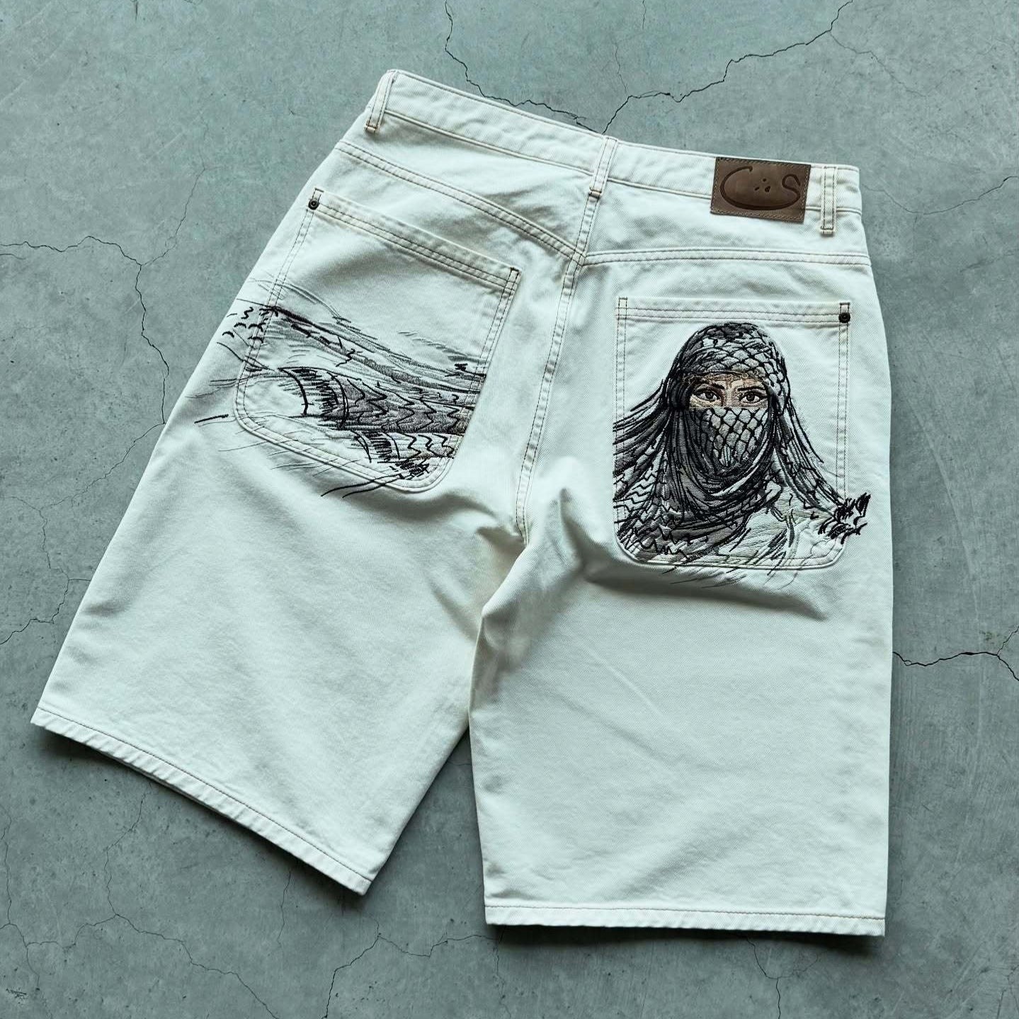 Retro Straight-leg Jeans with Plum Blossom Embroidery