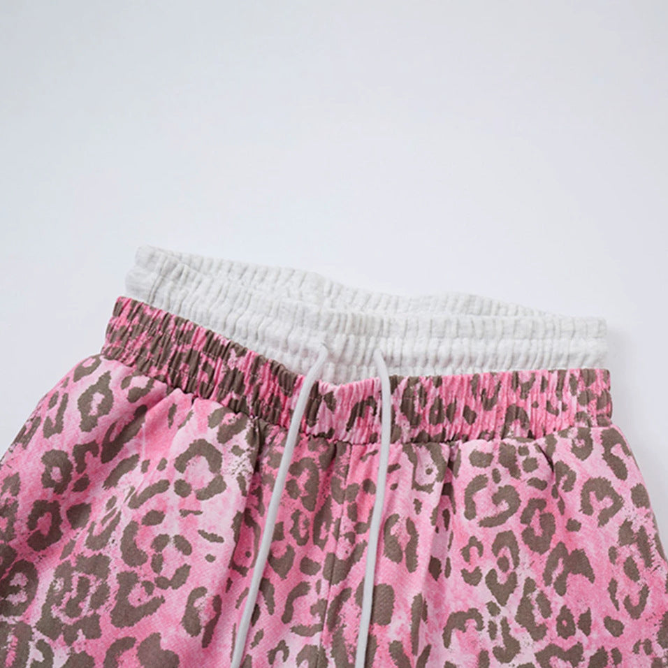 YAVIORA Pink Leopard Print Faux Two-Piece Pants