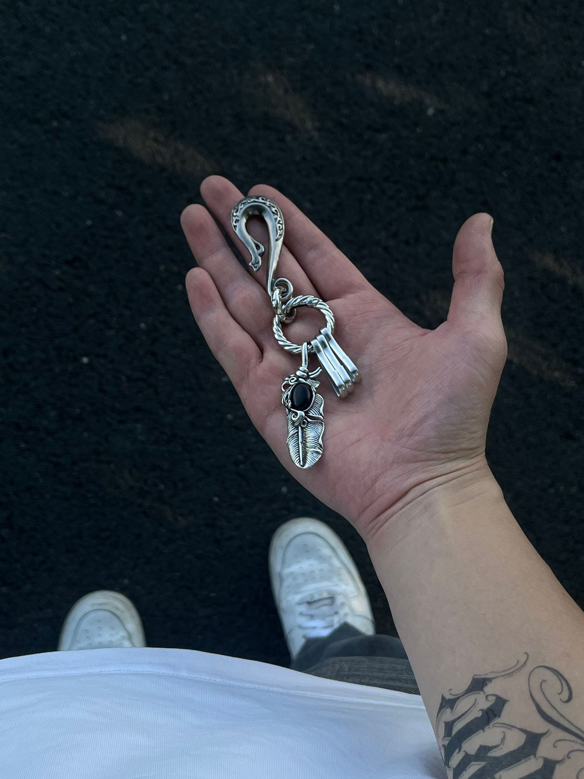 Silver Feather Keychain Gothic Charm Men Women Gift