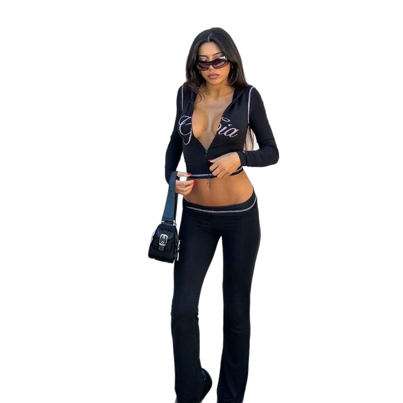 y2k hot girl letter print low-rise trousers two-piece set
