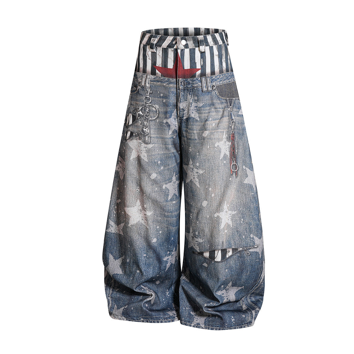 YAVIORA Star Print Fake Two-Piece Jeans