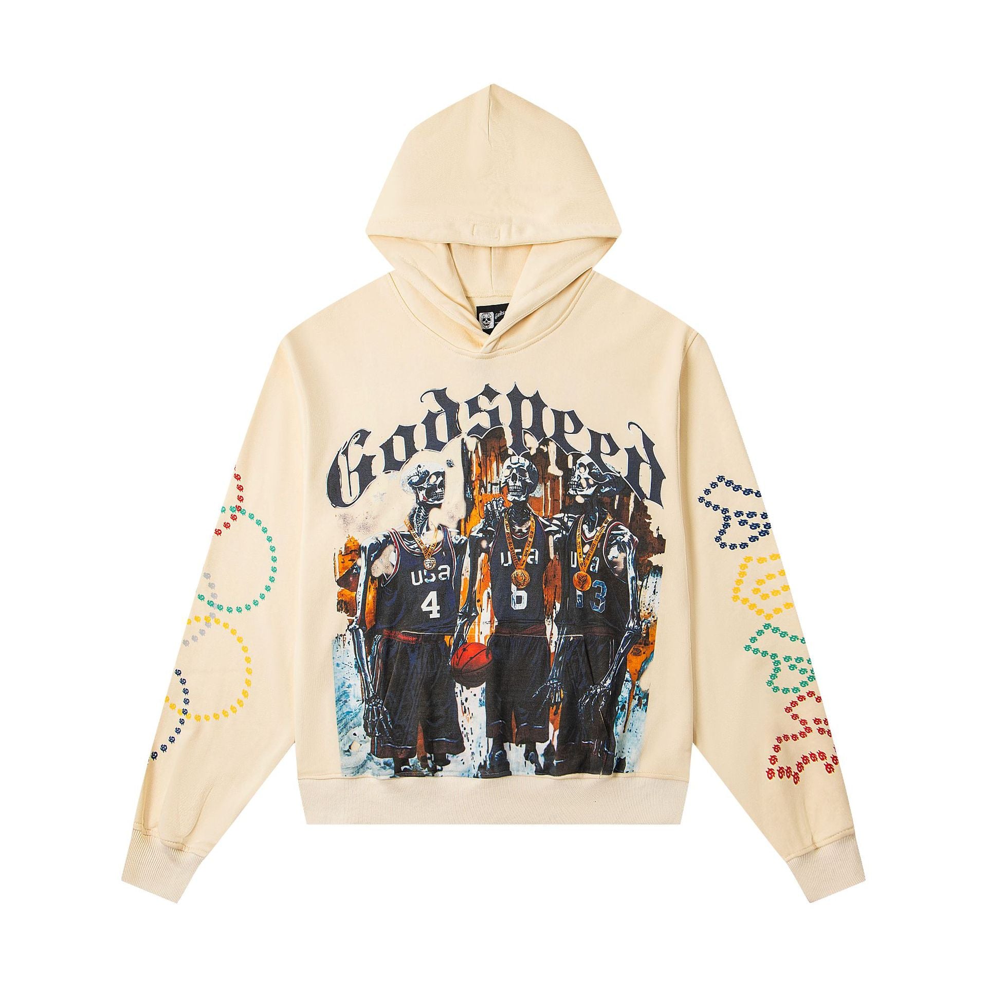 Vintage-Washed Pure Cotton Hip-Hop/Streetwear Hoodie with Print