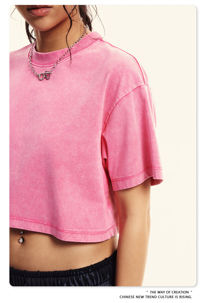 Yaviora Round Neck Crop Top Sexy Loose Short-Sleeve T-Shirt