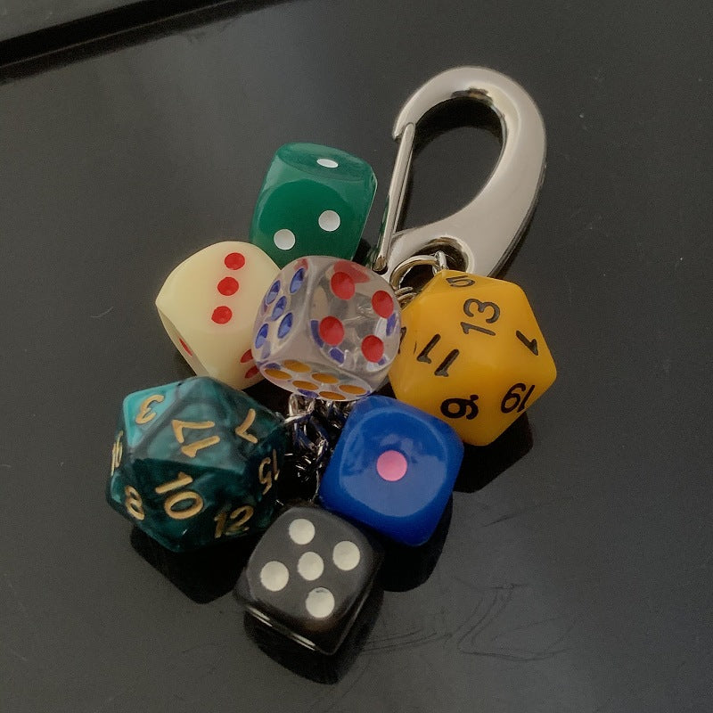 Colorful Dice Bag Charm Keychain Pendant Accessory