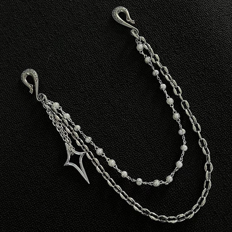 Silver Pearl Chain Bag Charm with Star Pendant