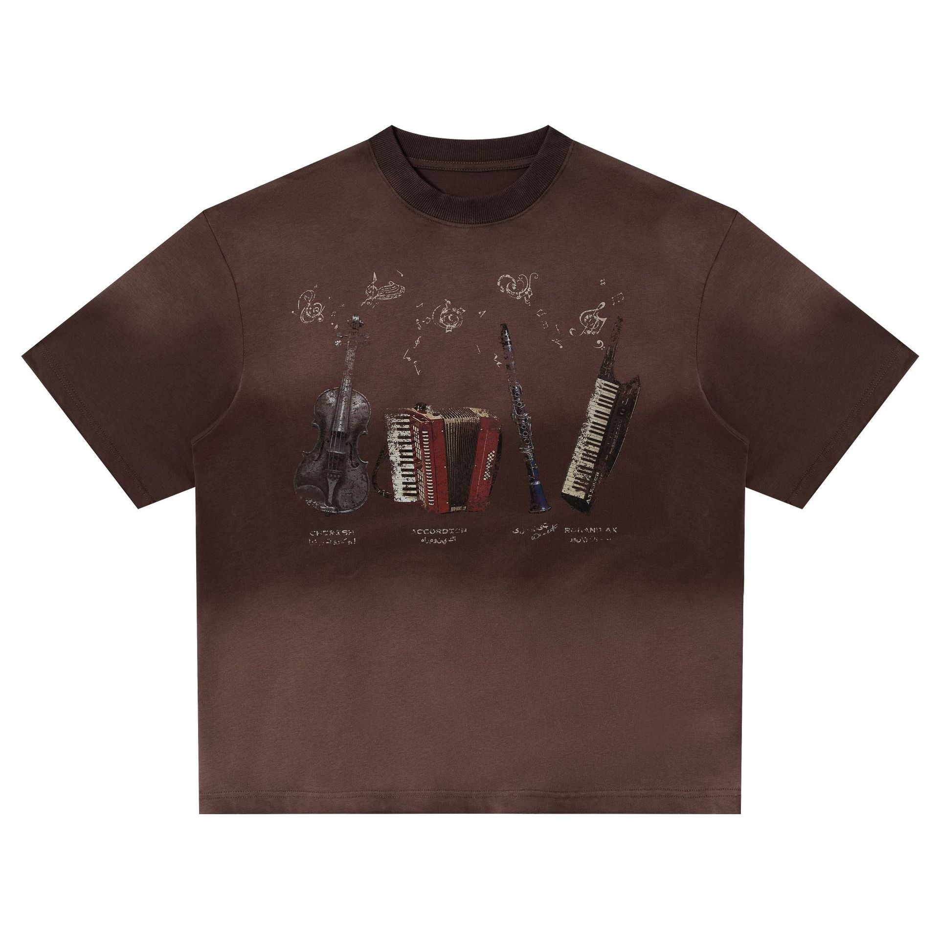 YAVIORA Vintage Music Instrument Gradient t shirt