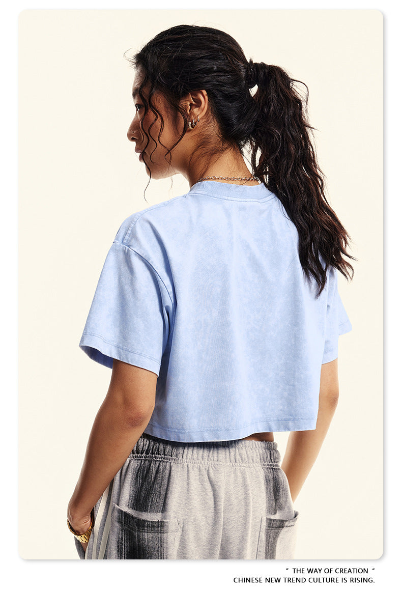 Yaviora Round Neck Crop Top Sexy Loose Short-Sleeve T-Shirt