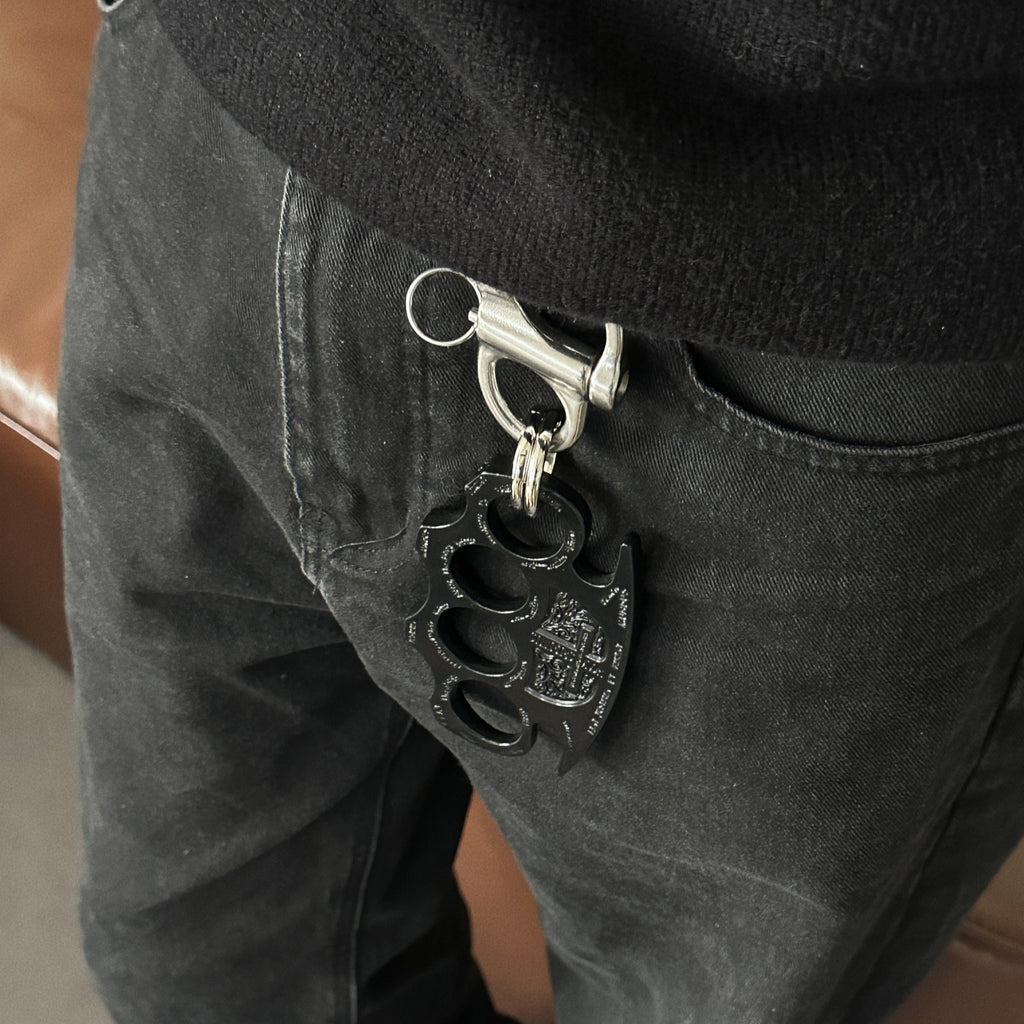 Black Knuckle Duster Keychain Heavy Metal Keyring