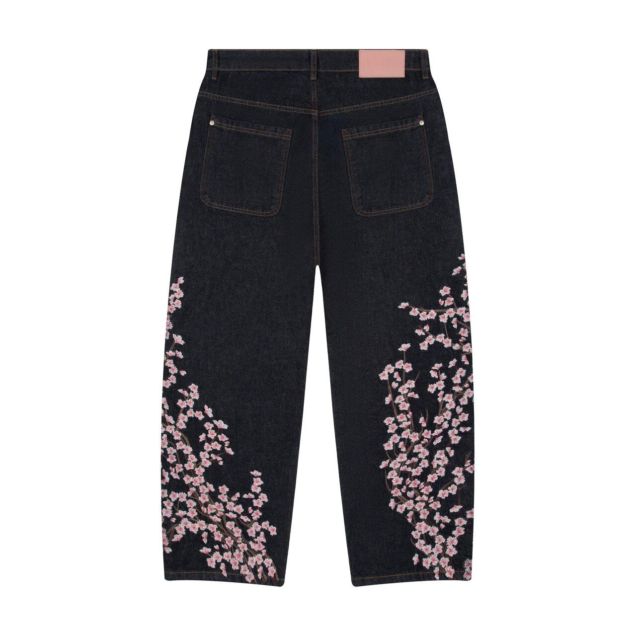 Retro Straight-leg Jeans with Plum Blossom Embroidery