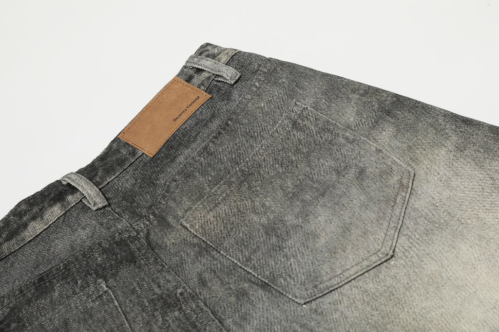YAVIORA Spliced Dirty Wash Curved Baggy Pants