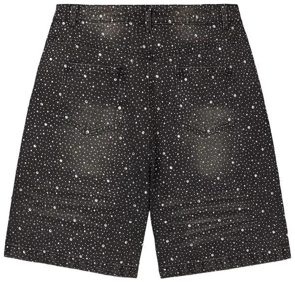 Full rhinestone hip-hop cross hot-fix denim shorts