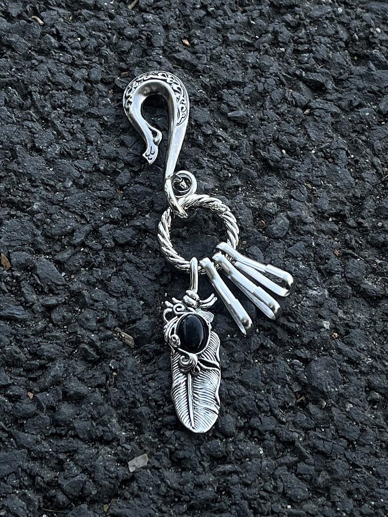 Silver Feather Keychain Gothic Charm Men Women Gift