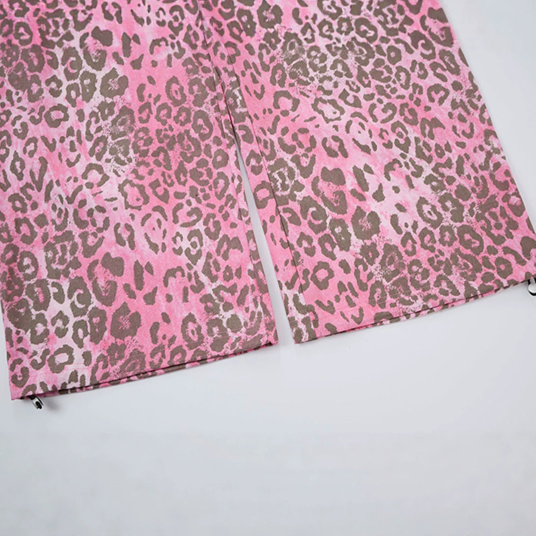 YAVIORA Pink Leopard Print Faux Two-Piece Pants
