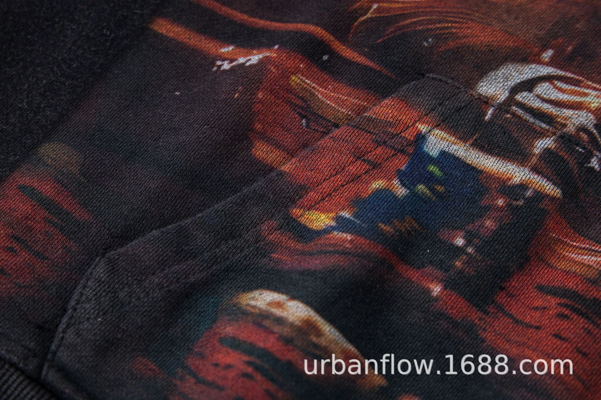 Vintage-Washed Pure Cotton Hip-Hop/Streetwear Hoodie with Print