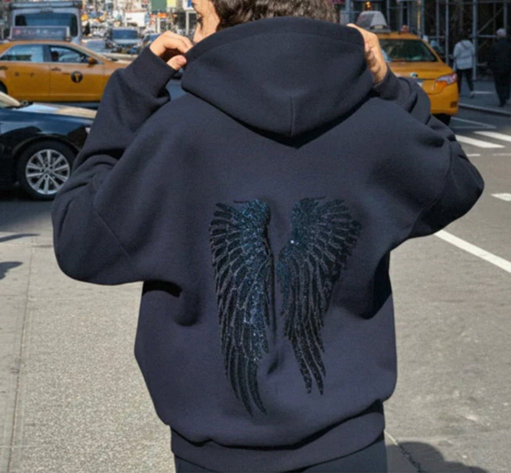 "Hot Girl" Style Sequin-Wing Sweatshirt and Pants Set